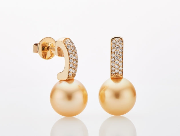 Golden South Sea Cultured Pearl and Diamond Earrings