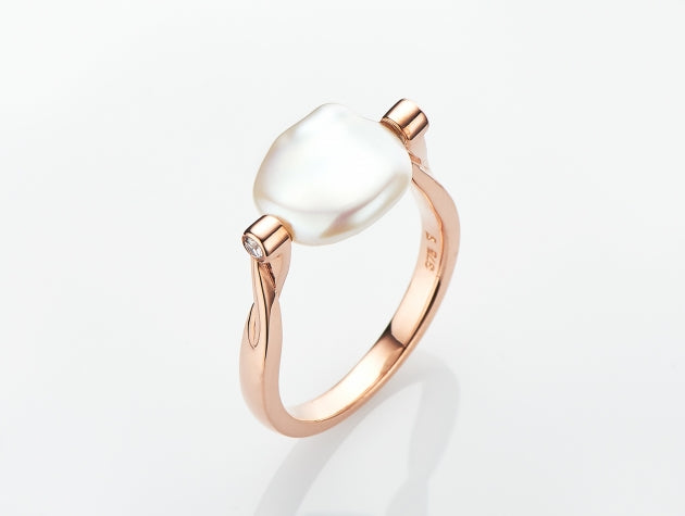 Freshwater Keshi Cultured Pearl and Diamond Ring #17315
