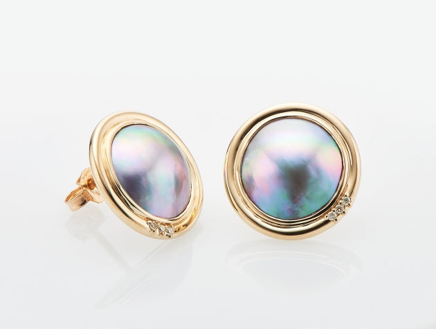 Cortez Rainbow Lipped Cultured Pearl and Diamond Earrings