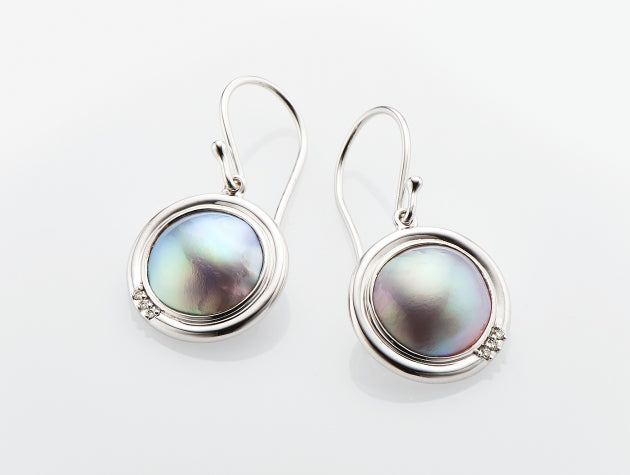 Cortez Rainbow Lipped Cultured Pearl and Diamond Earrings