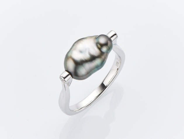 Tahitian Keshi Cultured Pearl and Diamond Ring