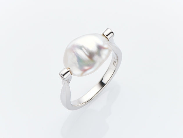 Freshwater Keshi Cultured Pearl & Diamond Ring
