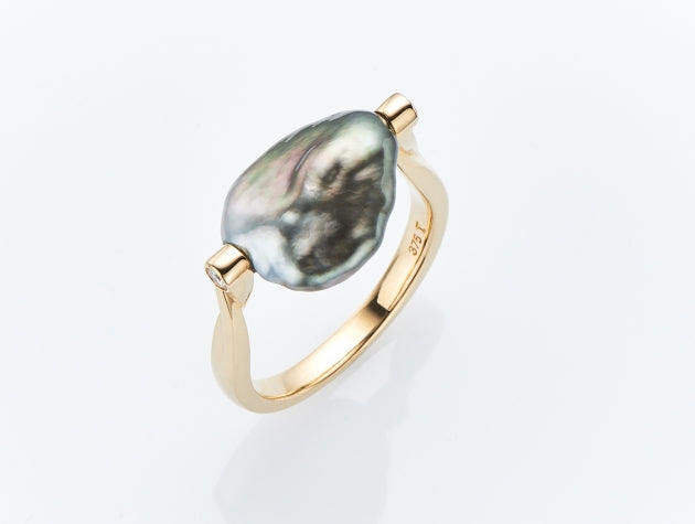 Tahitian  Keshi Cultured Pearl and Diamond Ring