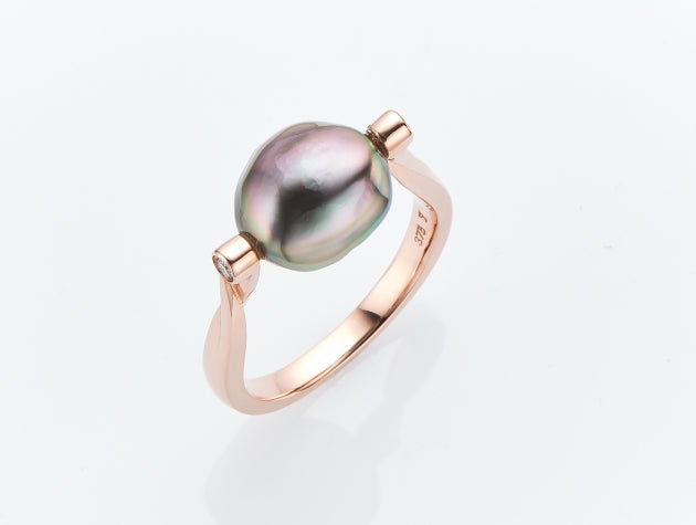 Tahitian Keshi Cultured Pearl and Diamond Ring