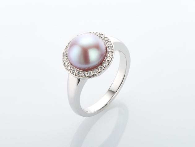 Pink Freshwater Cultured Pearl and Diamond Ring