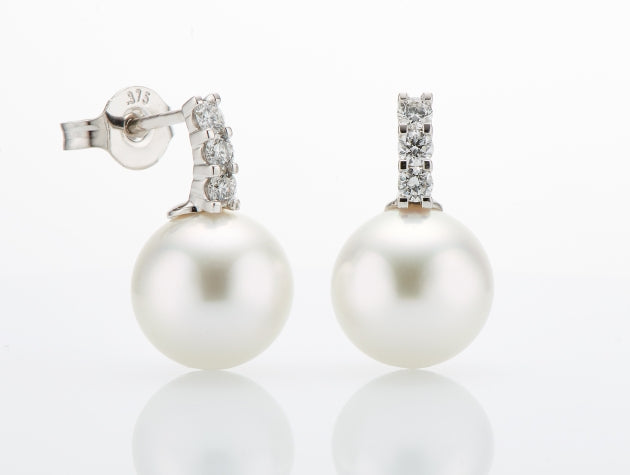 South Sea Cultured Pearl and Diamond Earrings