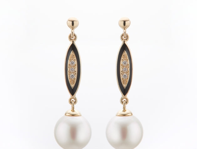 Freshwater Cultured Pearl & Diamond Earrings #22047
