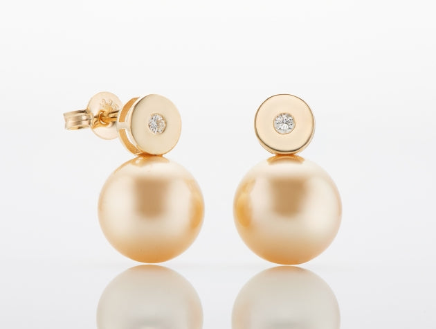 Golden South Sea Cultured Pearl & Diamond Earring #21203
