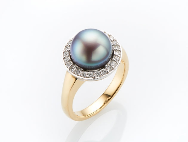 Rainbow Lipped Cultured Pearl and Diamond Ring #19011