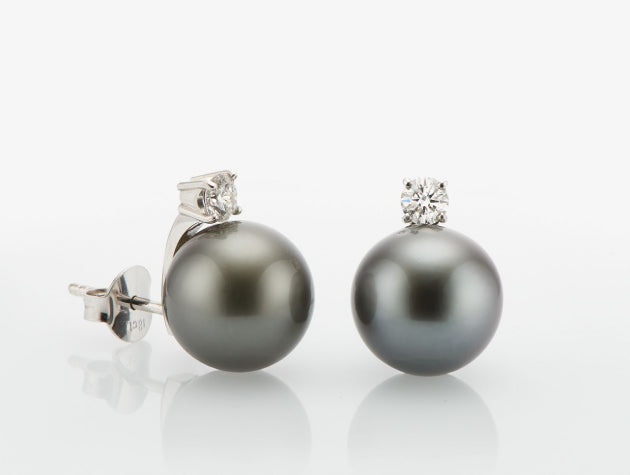 Tahitian Cultured Pearl & Diamond Earrings