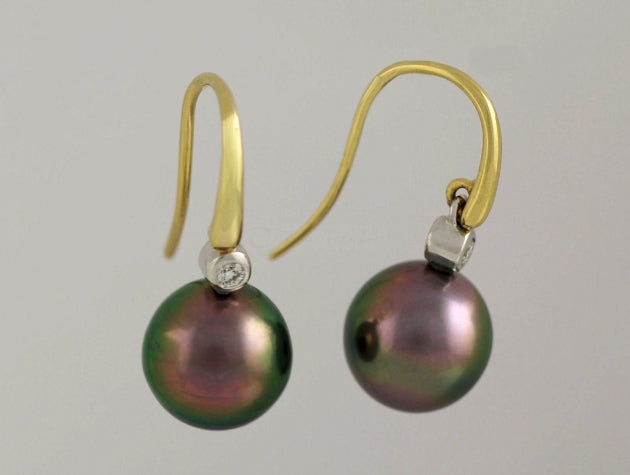 Tahitian Cultured Pearl and Diamond Earrings