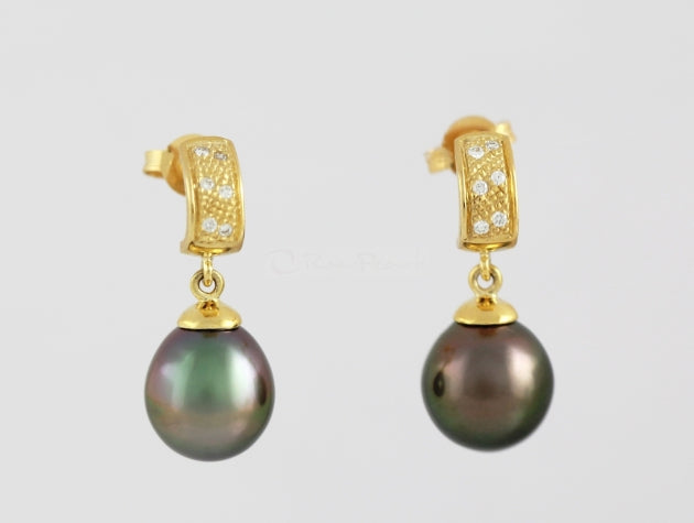 Tahitian Cultured Pearl and Diamond Earrings