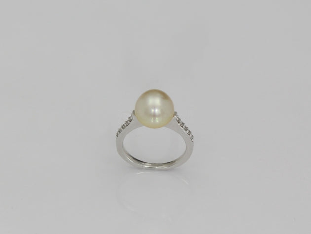 Golden South Sea Cultured Pearl and Diamond Ring