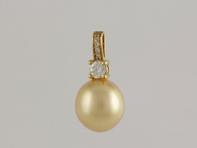Golden South Sea Cultured Pearl and Diamond Pendant