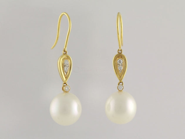 South Sea Cultured Pearl and Diamond Earrings