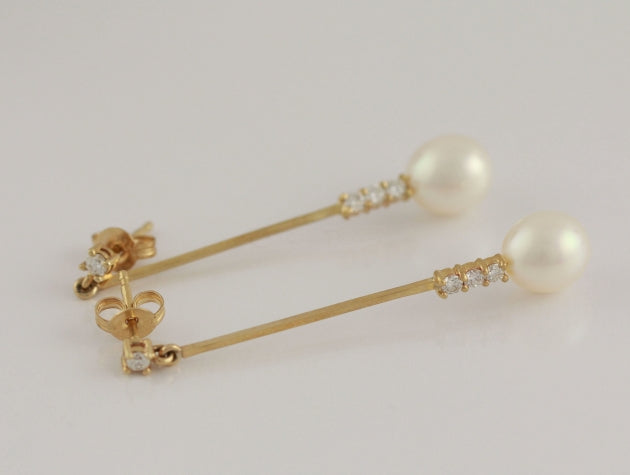Freshwater Cultured Pearl and Diamond Earrings