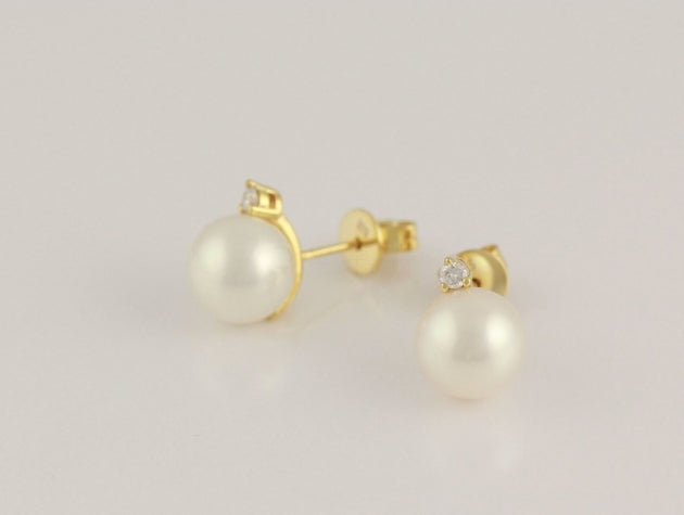Freshwater Cultured Pearl and Diamond Earrings