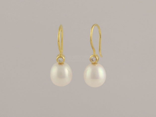 Freshwater Cultured Pearl and Diamond Earrings