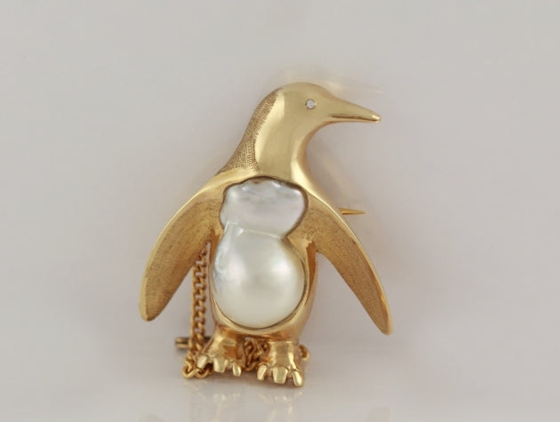South Sea Cultured Pearl Penguin Brooch