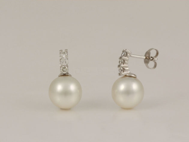 South Sea Cultured Pearl and Diamond Earrings