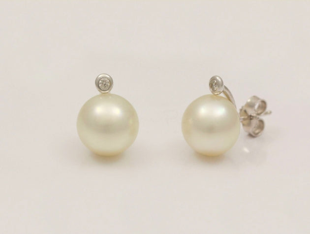 South Sea Cultured Pearl and Diamond Earrings