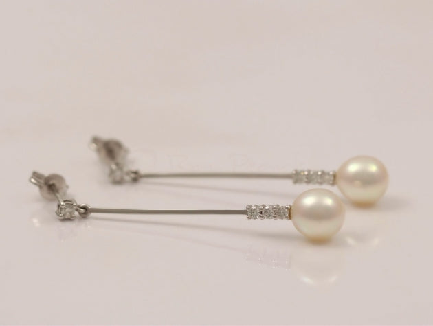 Freshwater Cultured Pearl and Diamond Earrings