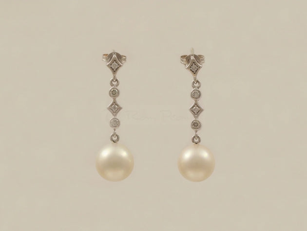 South Sea Cultured Pearl and Diamond Earrings