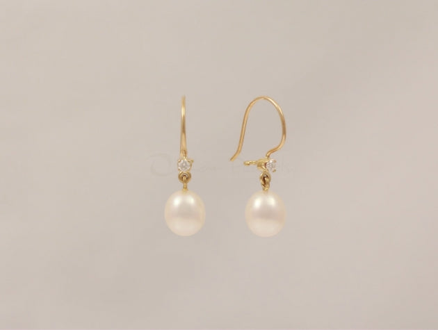 Freshwater Cultured Pearl and Diamond Earrings