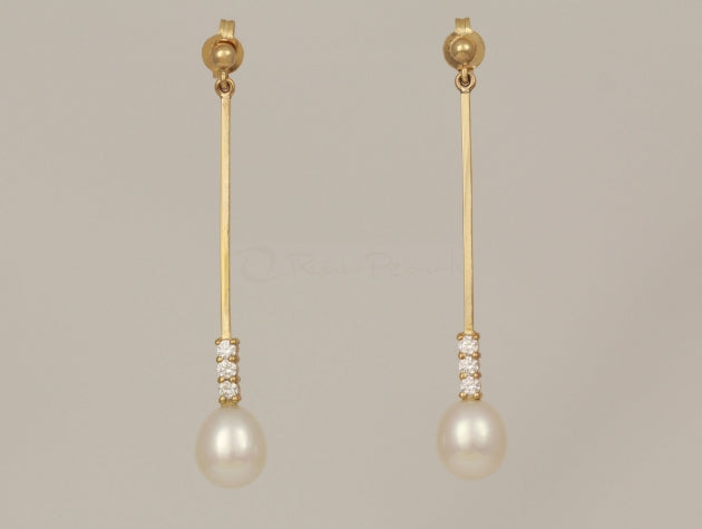 Freshwater Cultured Pearl and Diamond Earrings