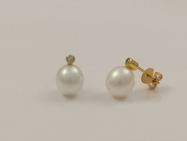 Freshwater Cultured Pearl and Diamond Earrings