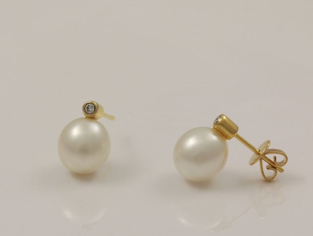 Freshwater Cultured Pearl and Diamond Earrings
