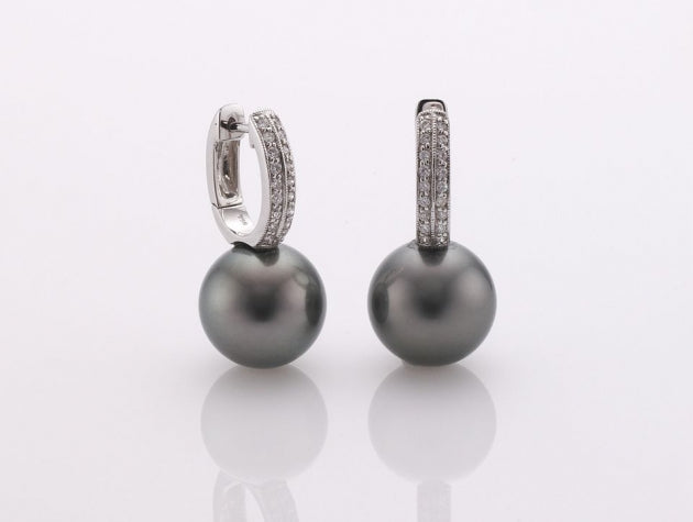 Tahitian Cultured Pearl and Diamond Earrings