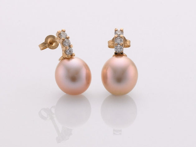 Freshwater Cultured Pearls and Diamond Earrings