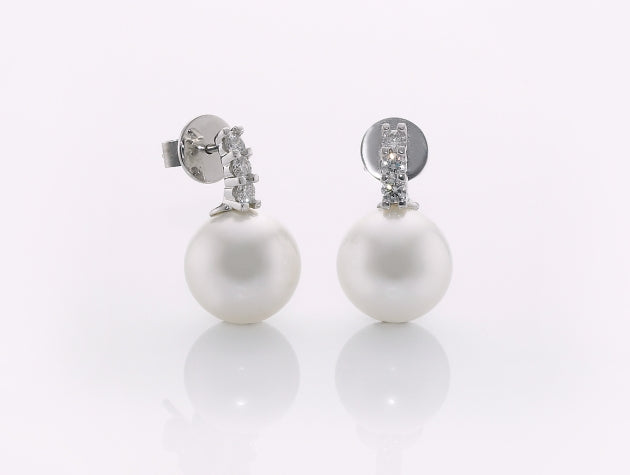 South Sea Cultured Pearl and Diamond Earrings