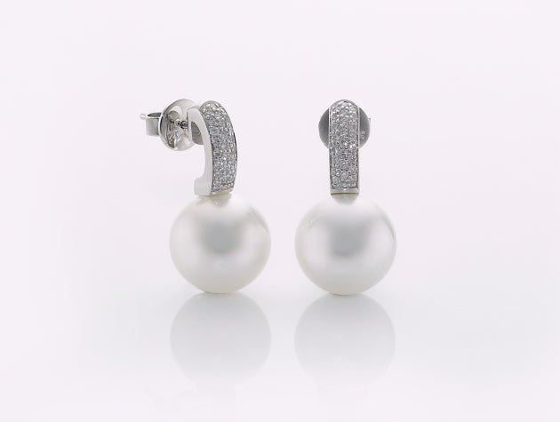 South Sea Cultured Pearl and Diamond Earrings