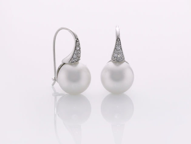 South Sea Cultured Pearl and Diamond Earrings