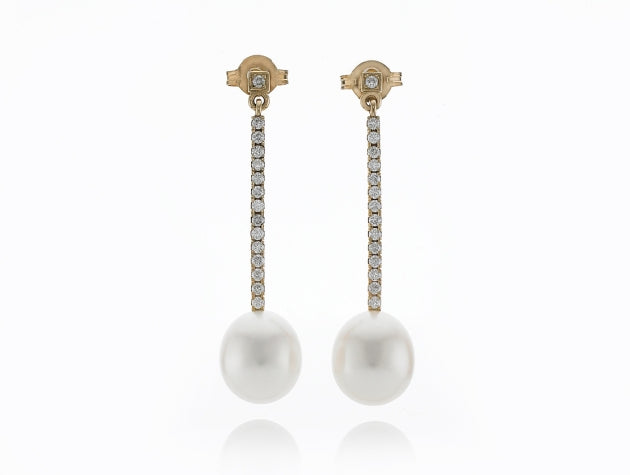 Freshwater Cultured Pearl and Diamond Earrings