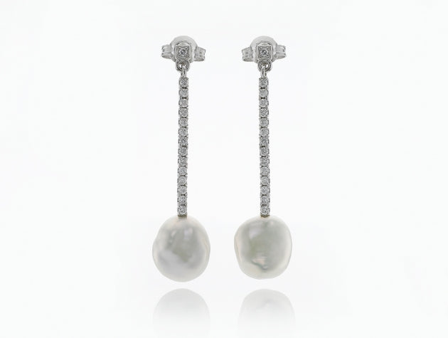 Freshwater Keshi Cultured Pearl and Diamond Earring