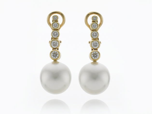 South Sea Cultured Pearl and Diamond Earrings