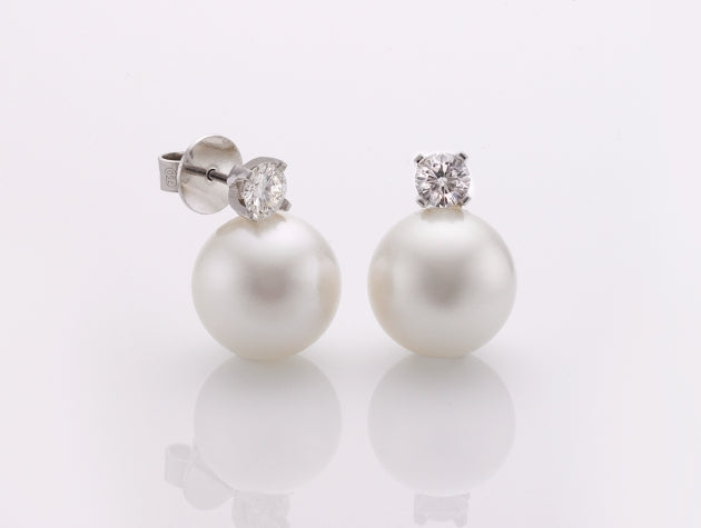 South Sea Cultured Pearl and Diamond Earrings