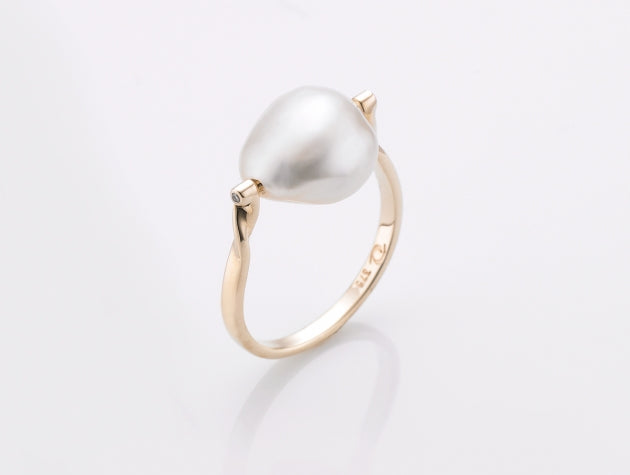 South Sea keshi Cultured Pearl and Diamond Ring