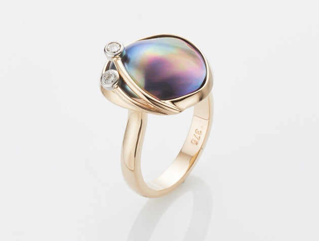 Cortez Rainbow Lipped Cultured Pearl & Diamond Ring