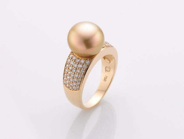 Golden South Sea Cultured Pearl and Diamond Ring