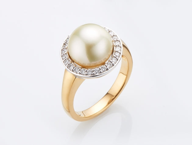 Golden South Sea Cultured Pearl and Diamond Ring