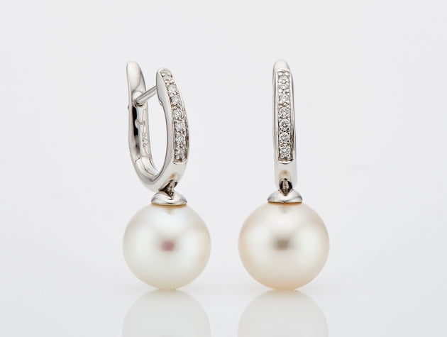 Freshwater Cultured Pearl and Diamond Earrings