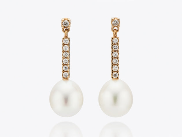 Freshwater Cultured Pearl and Diamond Earrings