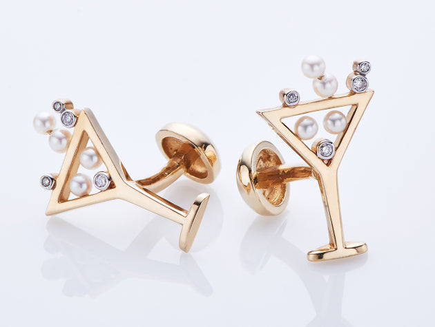 Freshwater Cultured Pearl and Diamond Cuff Links