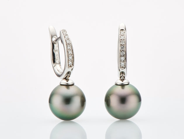 Tahitian Cultured Pearl and Diamond Earrings
