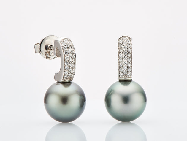 Tahitian Cultured Pearl and Diamond Earrings