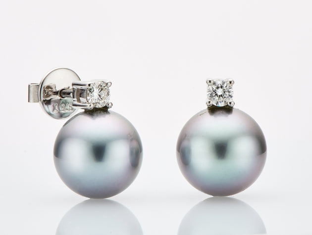 Tahitian Cultured Pearl and Diamond Earrings